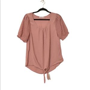 NWT Retrology: Small Pretty Rose Pink Sparkle Ruffle Long Sleeve Tie Up Blouse